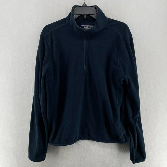 Lands' End Fleece Jacket Men's Sz M Navy Blue Quarter-Zip Mock Neck Regular Fit - Picture 1 of 12